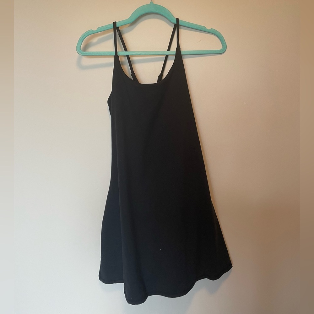 Black Activewear Dress with built in shorts and criss cross back - L